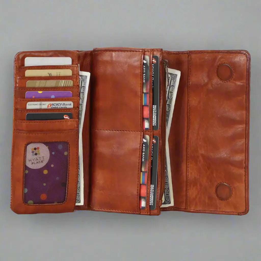 MET Women's Magnet Closure Trifold Leather Wallet