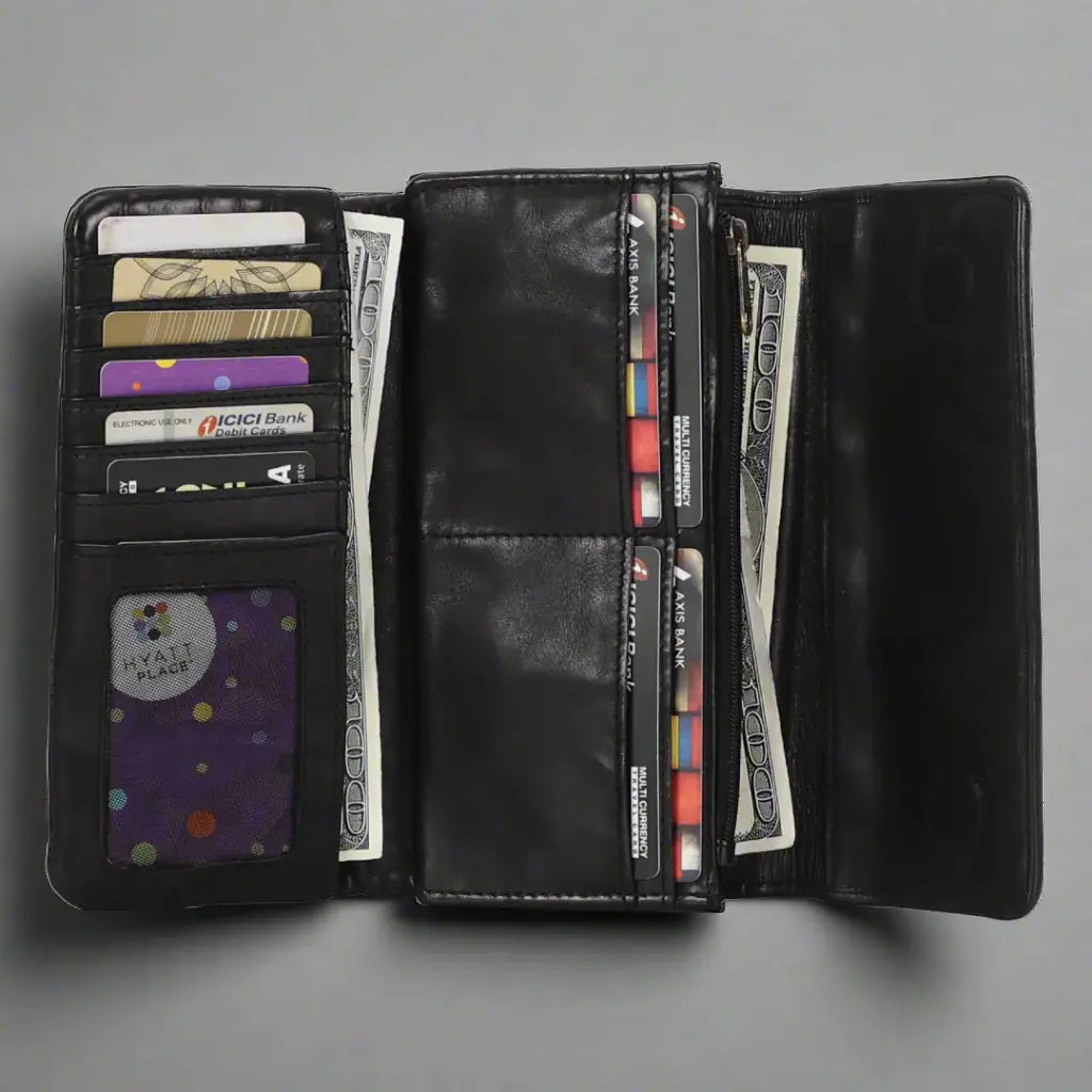 MET Women's Magnet Closure Trifold Leather Wallet