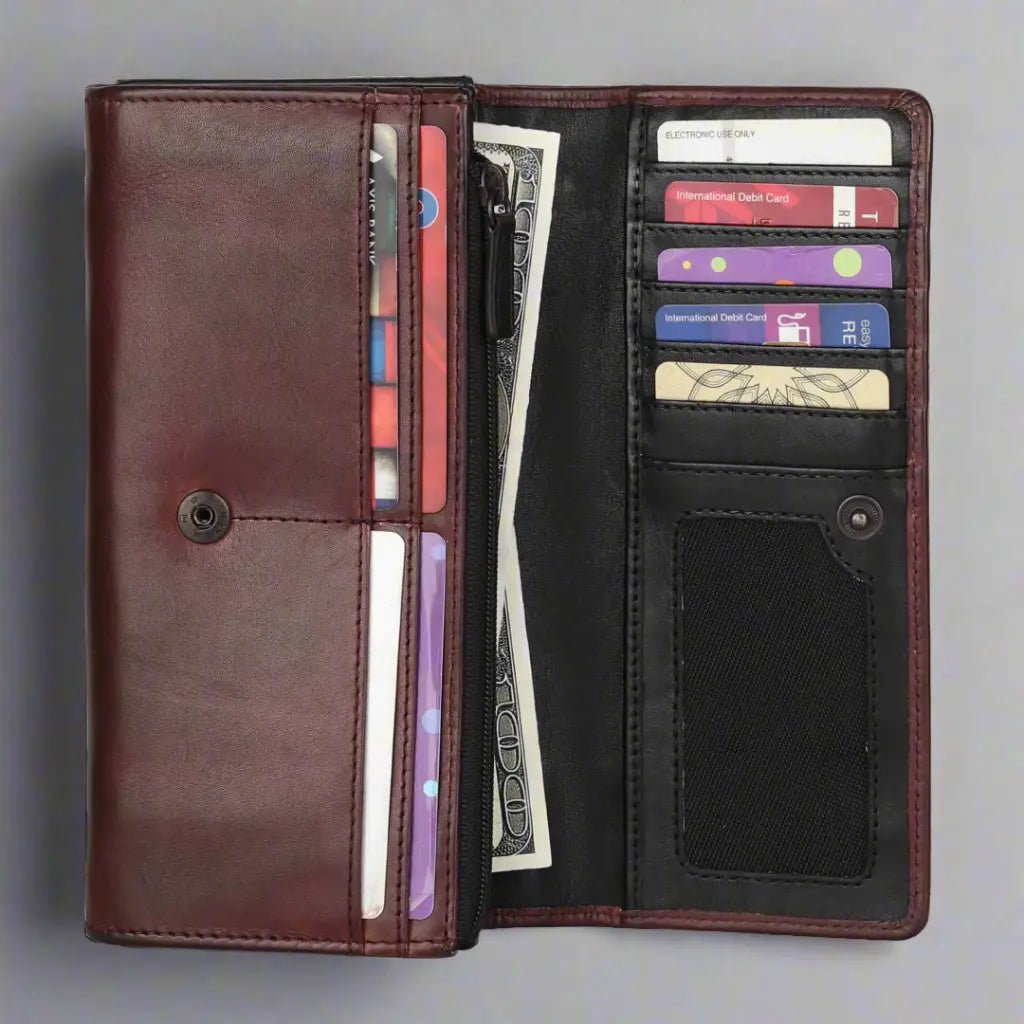 Pochette portefeuille en cuir bicolore pour femme MET