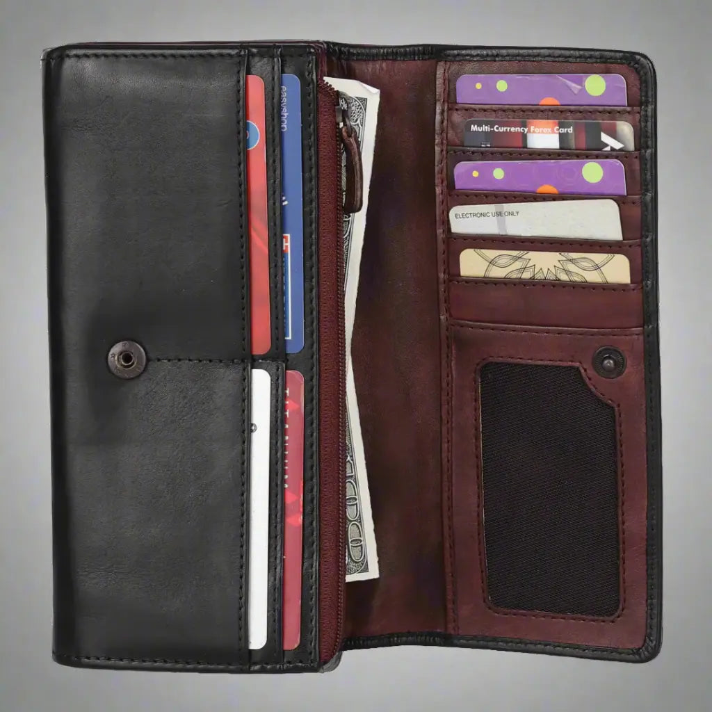 Pochette portefeuille en cuir bicolore pour femme MET