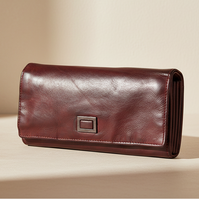 Portefeuille en cuir à languette carrée pour femme BOL