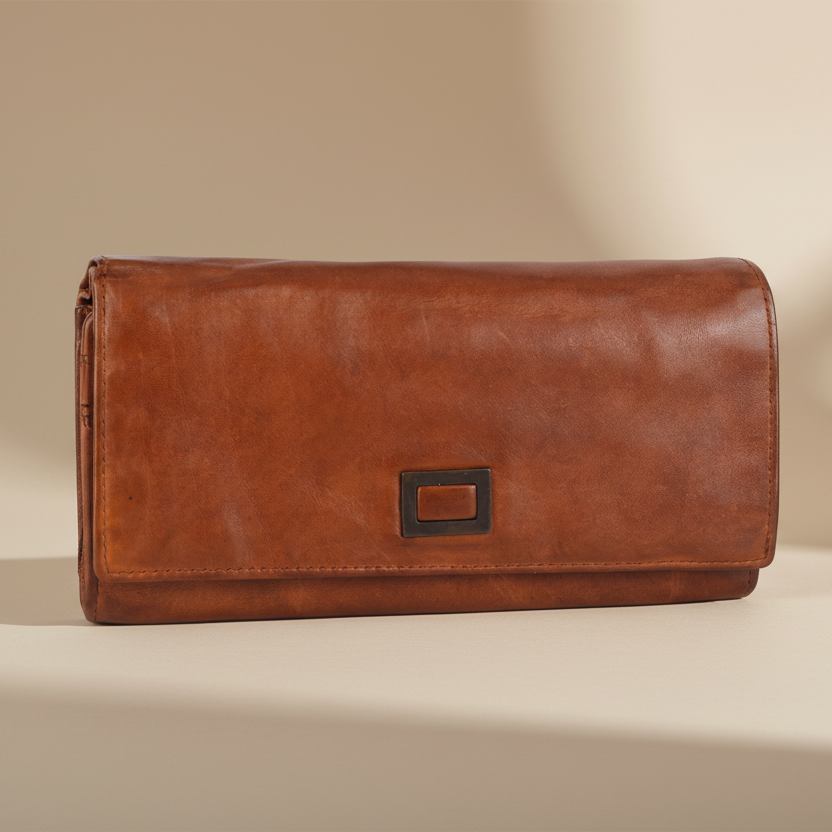 Portefeuille en cuir à languette carrée pour femme BOL