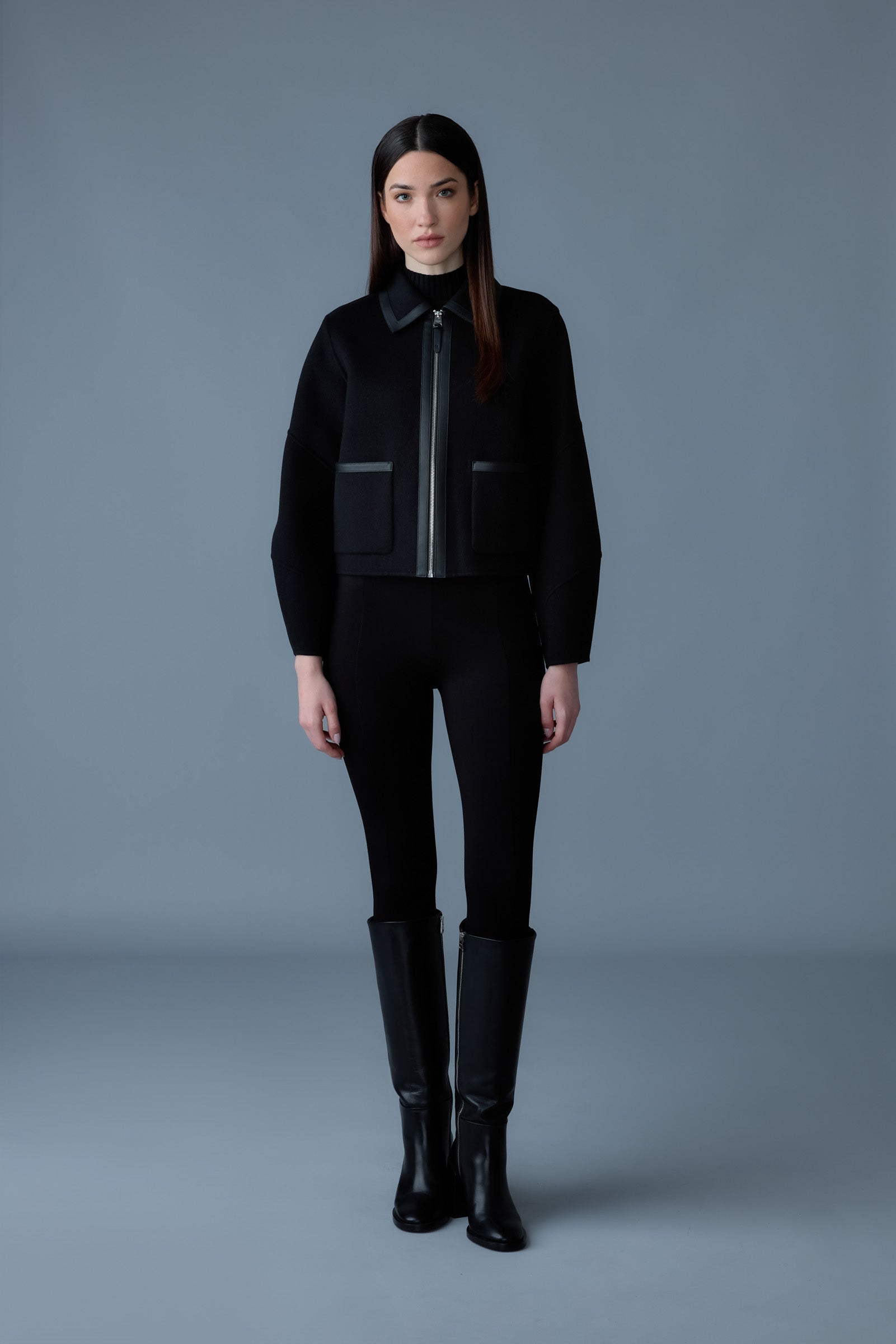 Veste courte à manches ballon en laine double face SOLANA