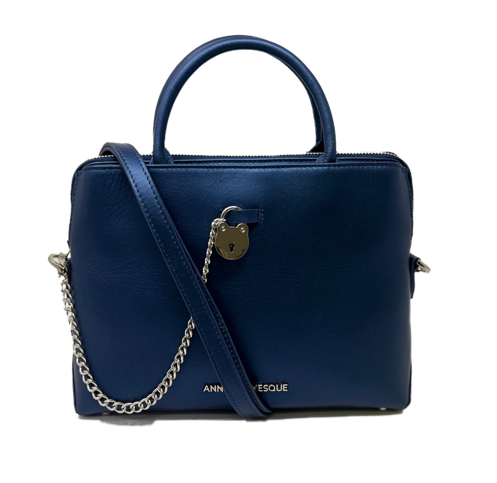 Navy Blue Leather Handbag | Miranda