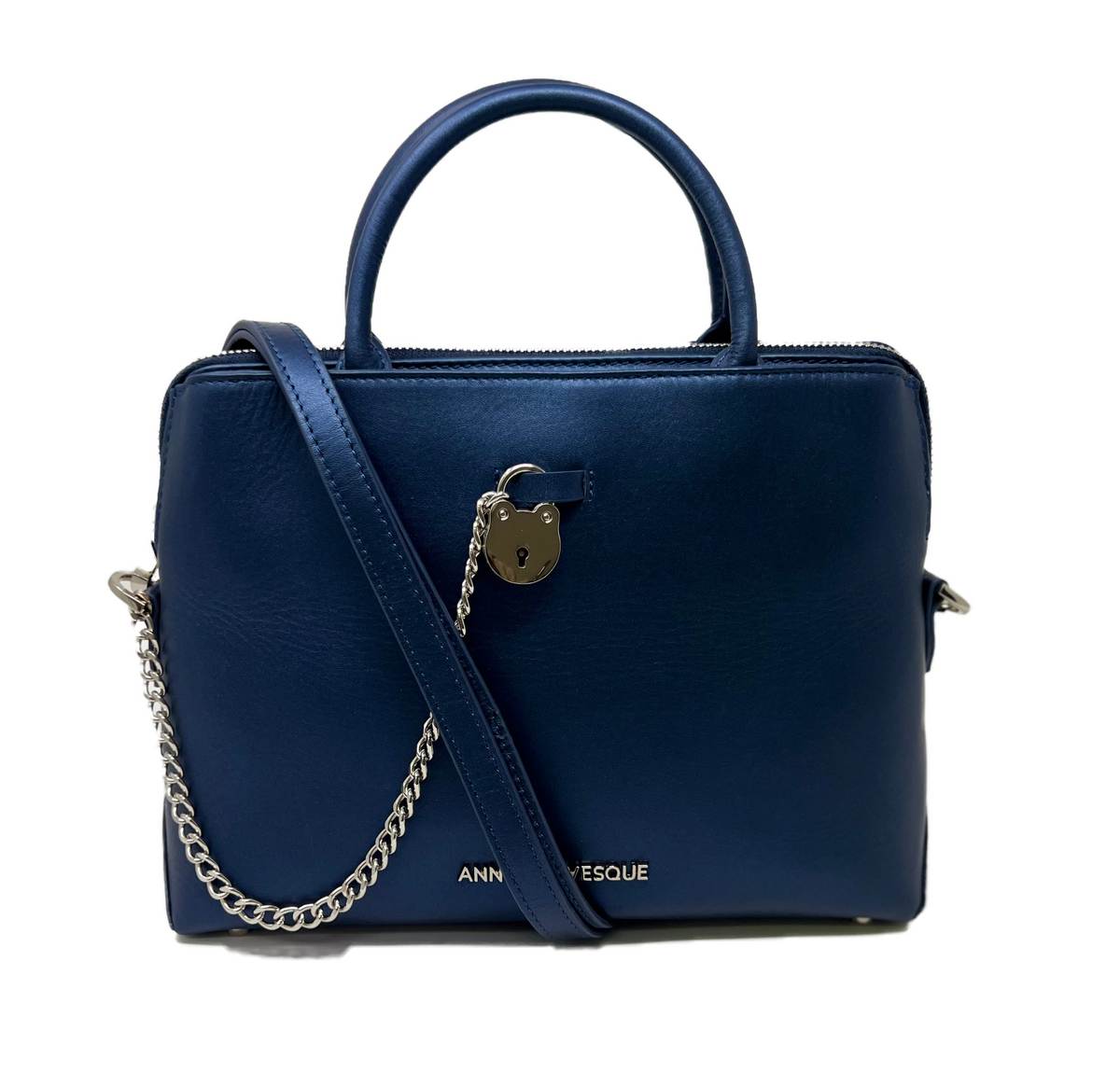 Navy Blue Leather Handbag | Miranda