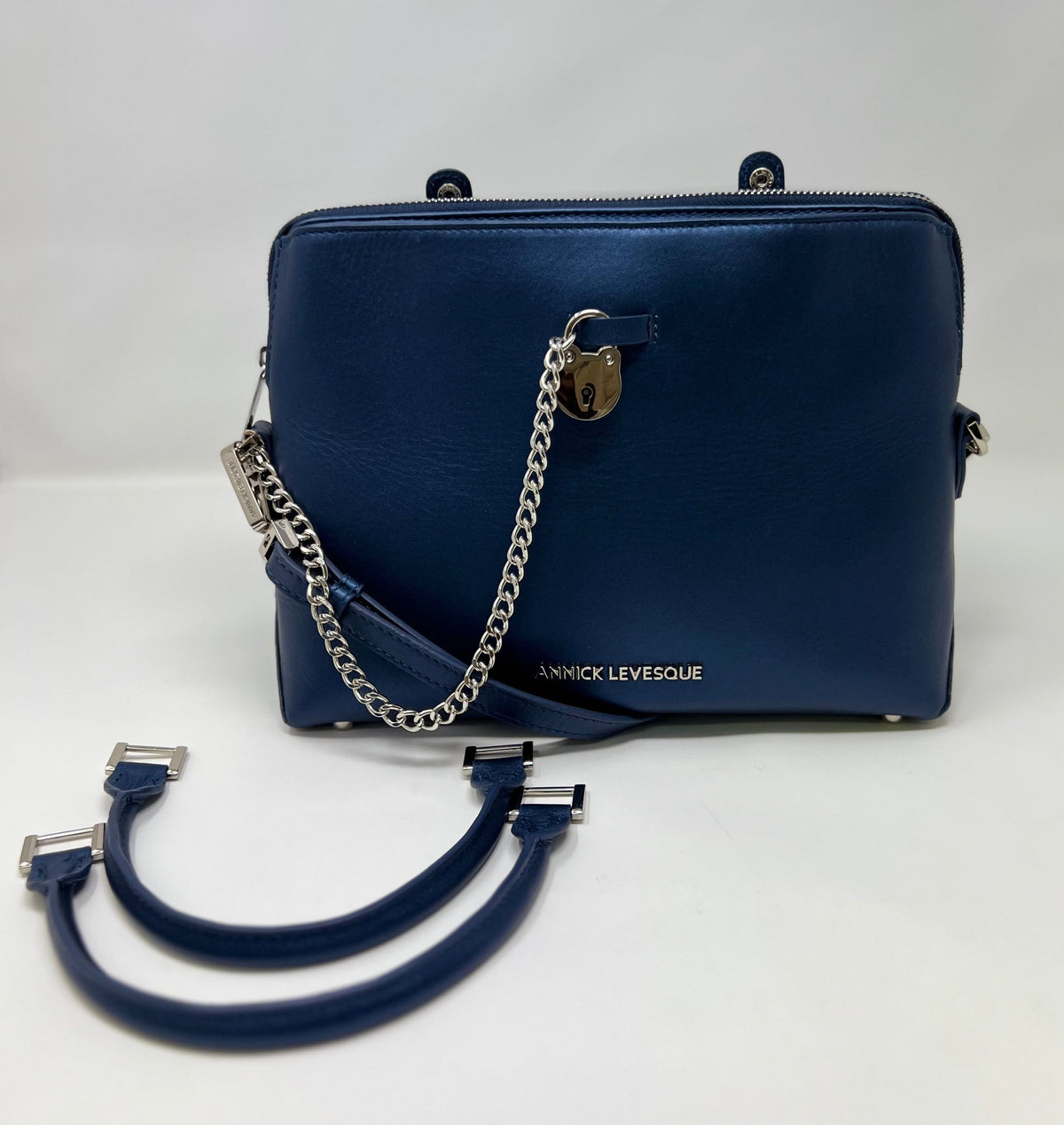 Navy Blue Leather Handbag | Miranda
