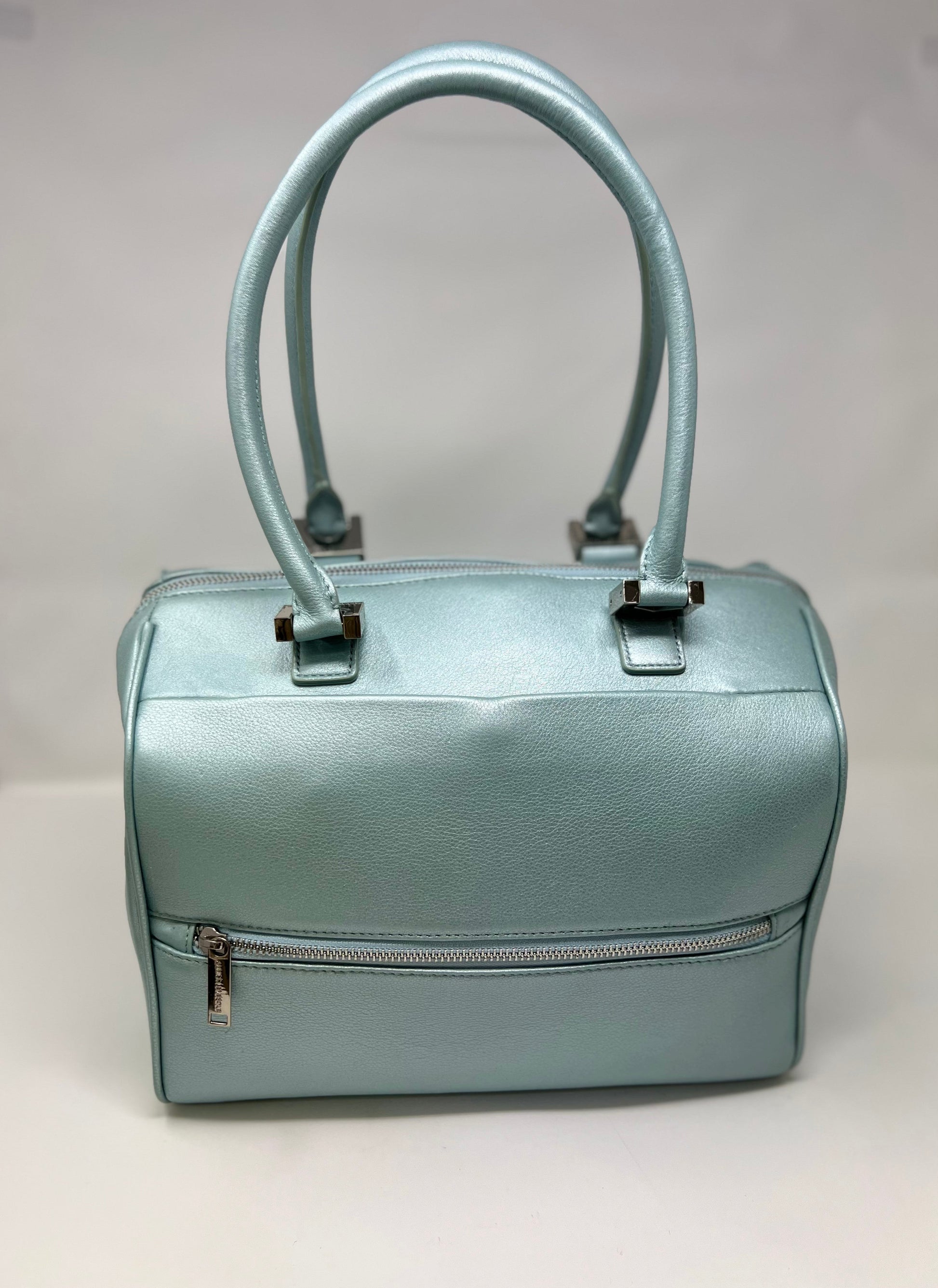 Sac à Main en Cuir véritable Mona moyen, Bleu Céleste