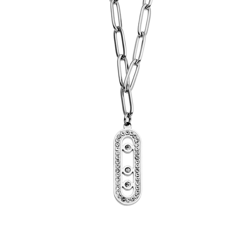 MORNA Paper Clip Chain with Zirconia Accented Geometric Pendant Silver