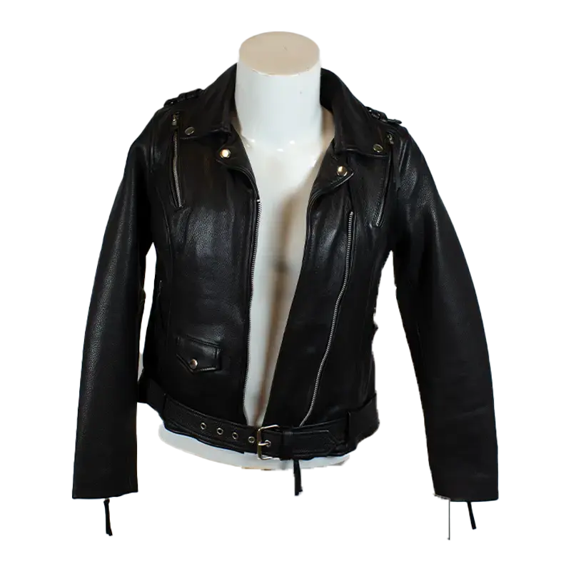BOL Women's Leather Biker Jacket with Adjustable Belt