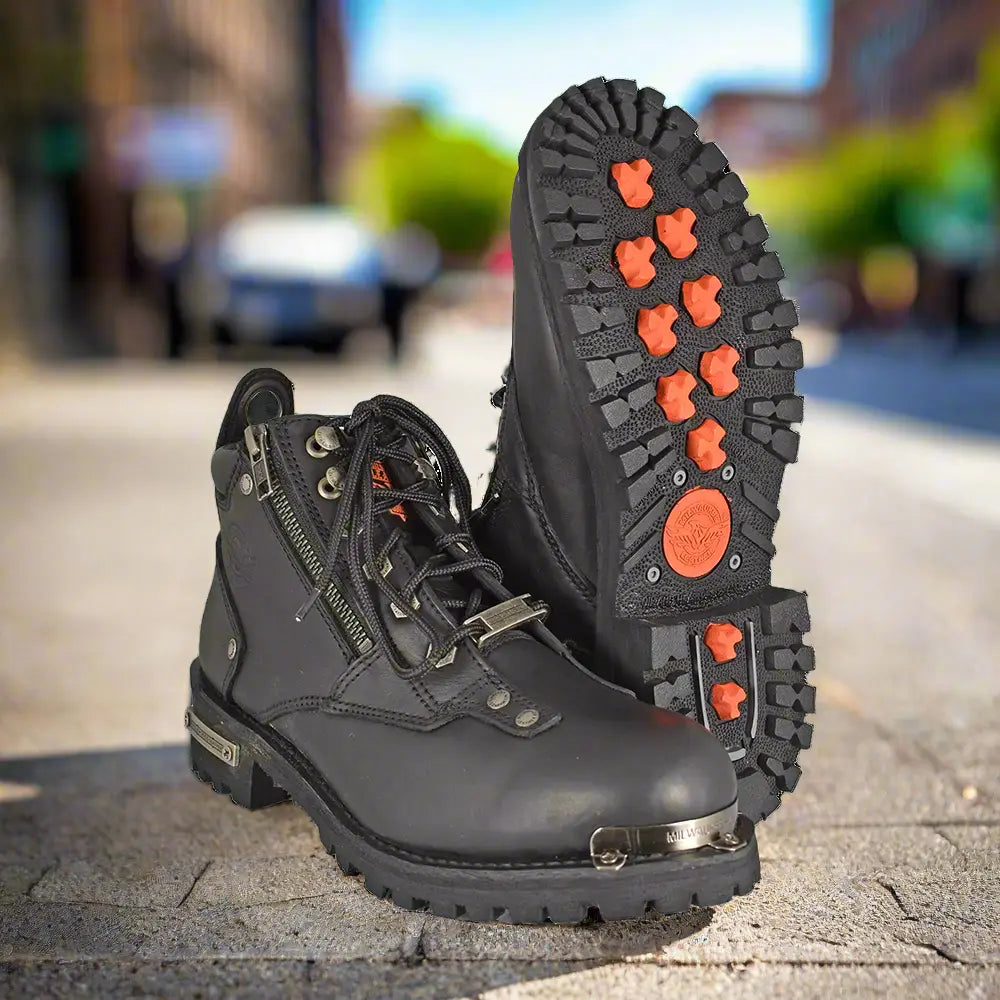 Bottes de moto Milwaukee Leather pour femmes, 6 pouces, à double fermeture éclair