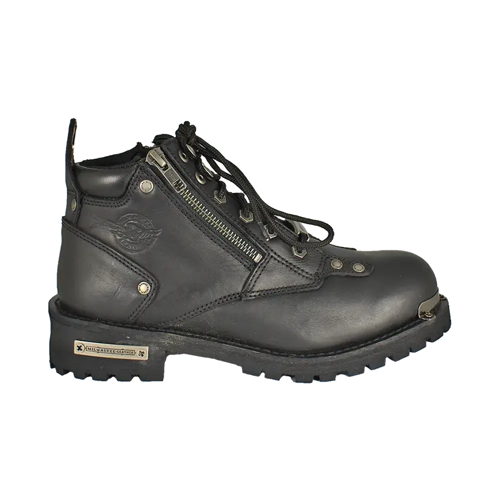 Bottes de moto Milwaukee Leather pour femmes, 6 pouces, à double fermeture éclair