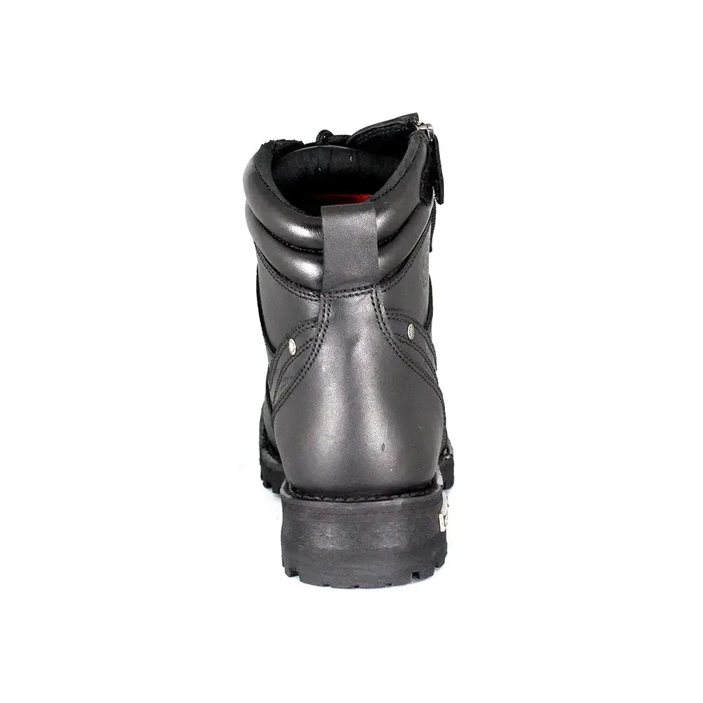 Bottes de moto Milwaukee Leather pour hommes, 6 pouces, fermeture éclair latérale et lacets.