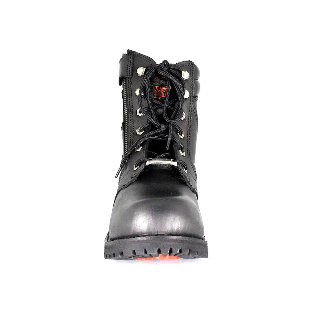 Bottes de moto Milwaukee Leather pour hommes, 6 pouces, fermeture éclair latérale et lacets.