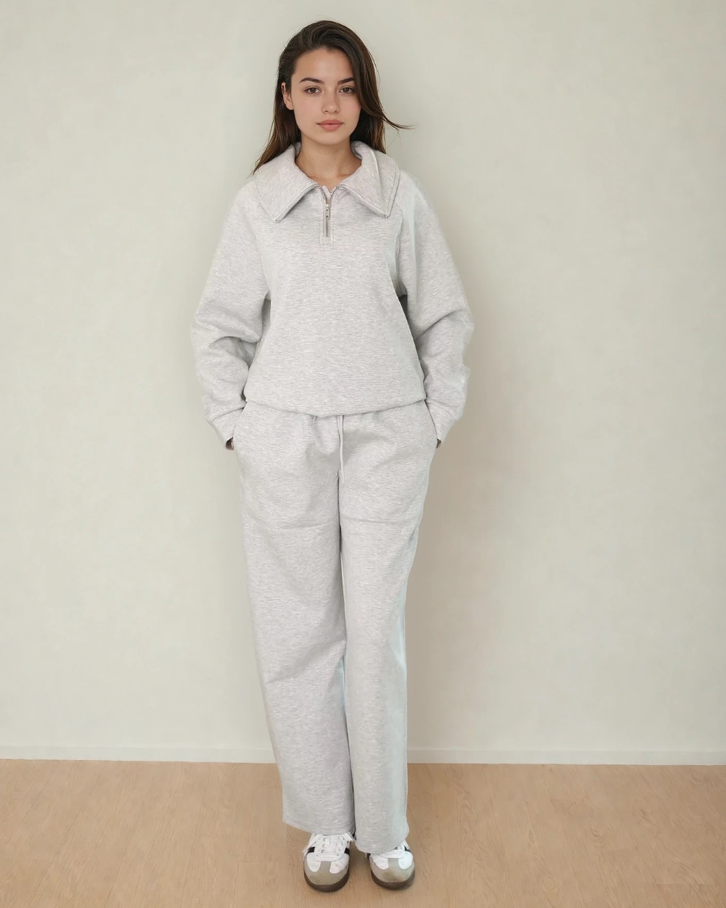 Maeve Luxeflow - Relaxed 3/4 Zip Top In Heather Grey