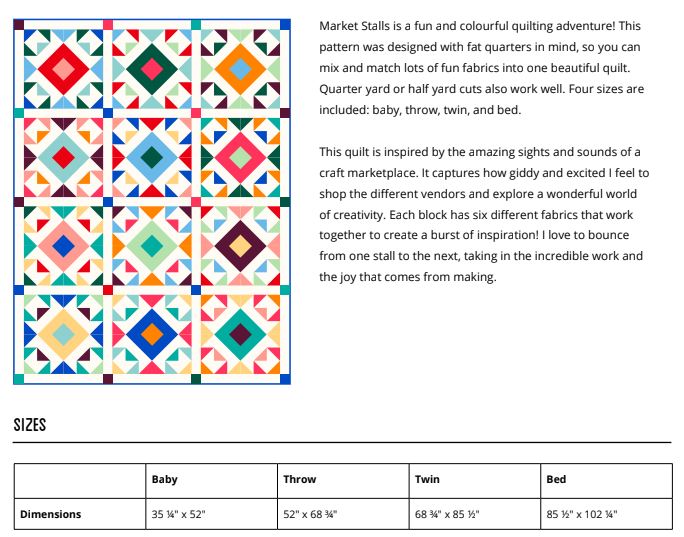 Kit de courtepointe « Étals de marché » avec support et reliure