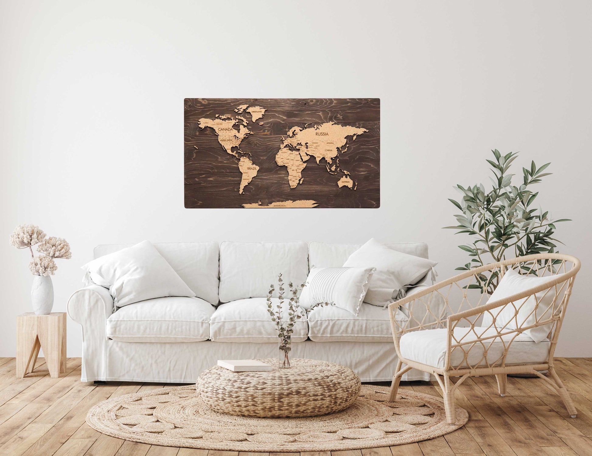 Cork & Wood 3D World Pin Map | 36 x 20 | Labelled
