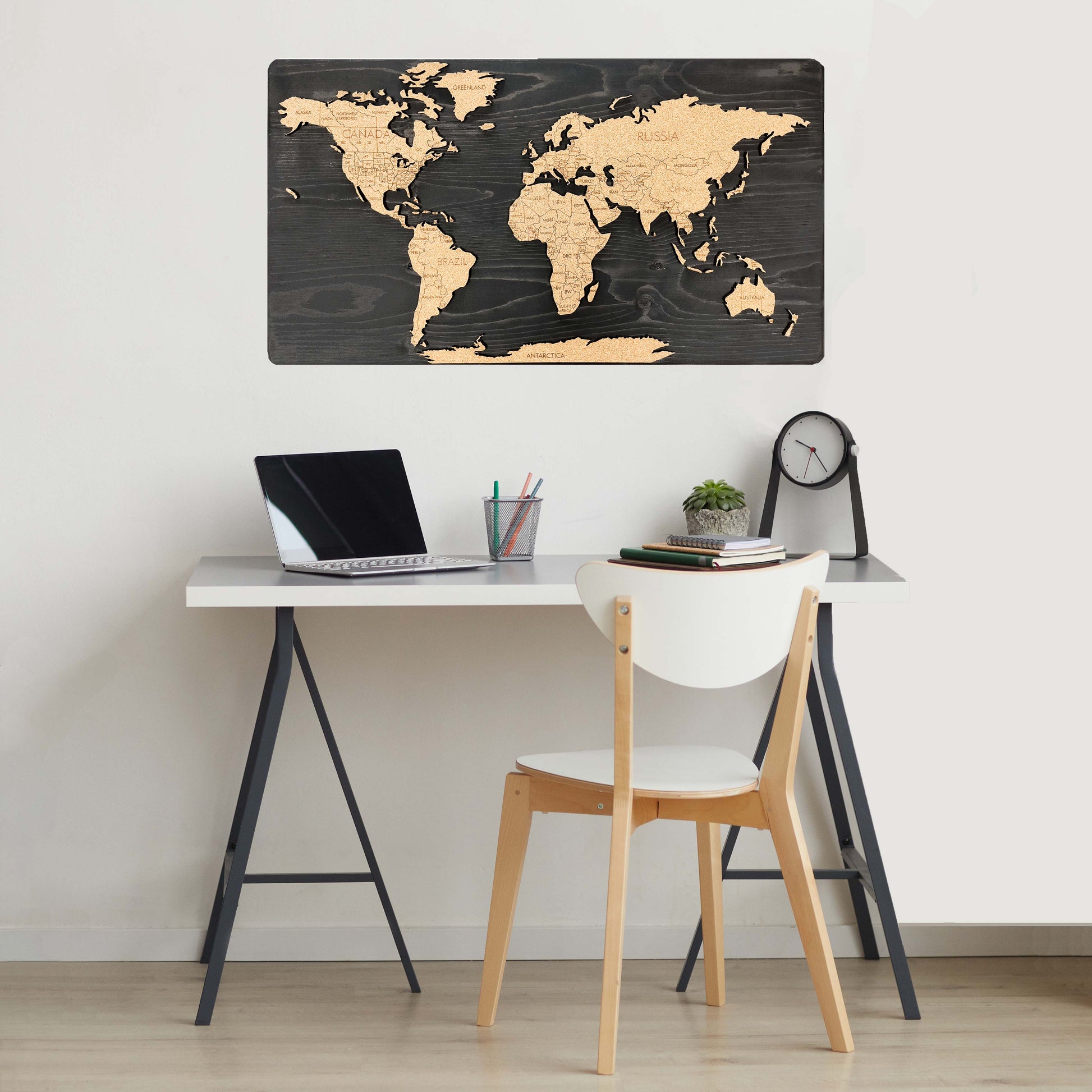 Cork & Wood 3D World Pin Map | 36 x 20 | Labelled