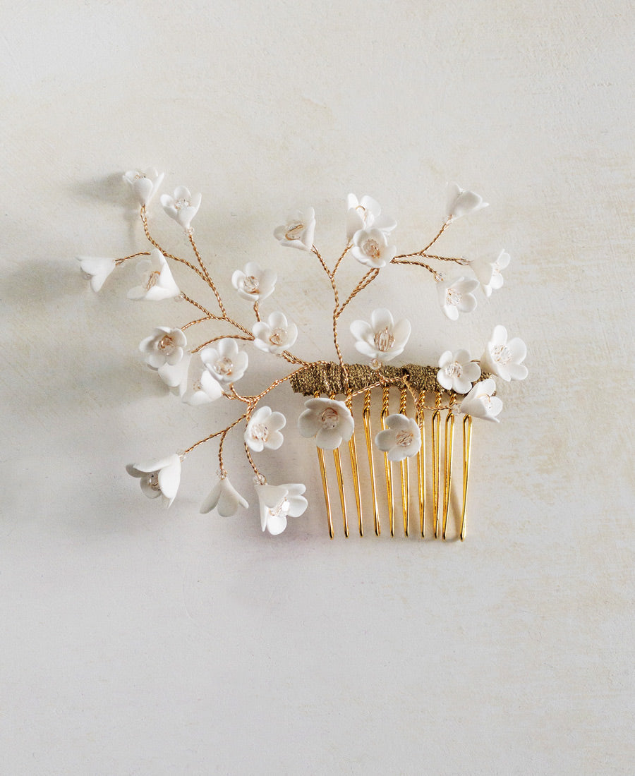 Mei floral & crystal bridal hair comb