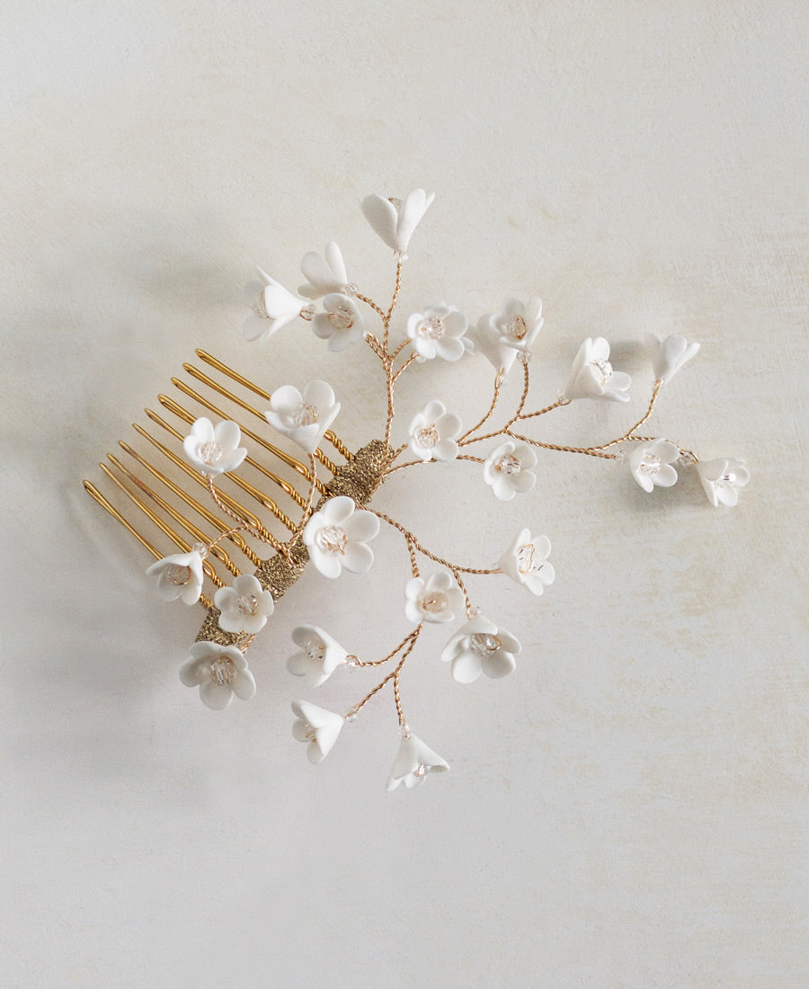 Mei floral & crystal bridal hair comb