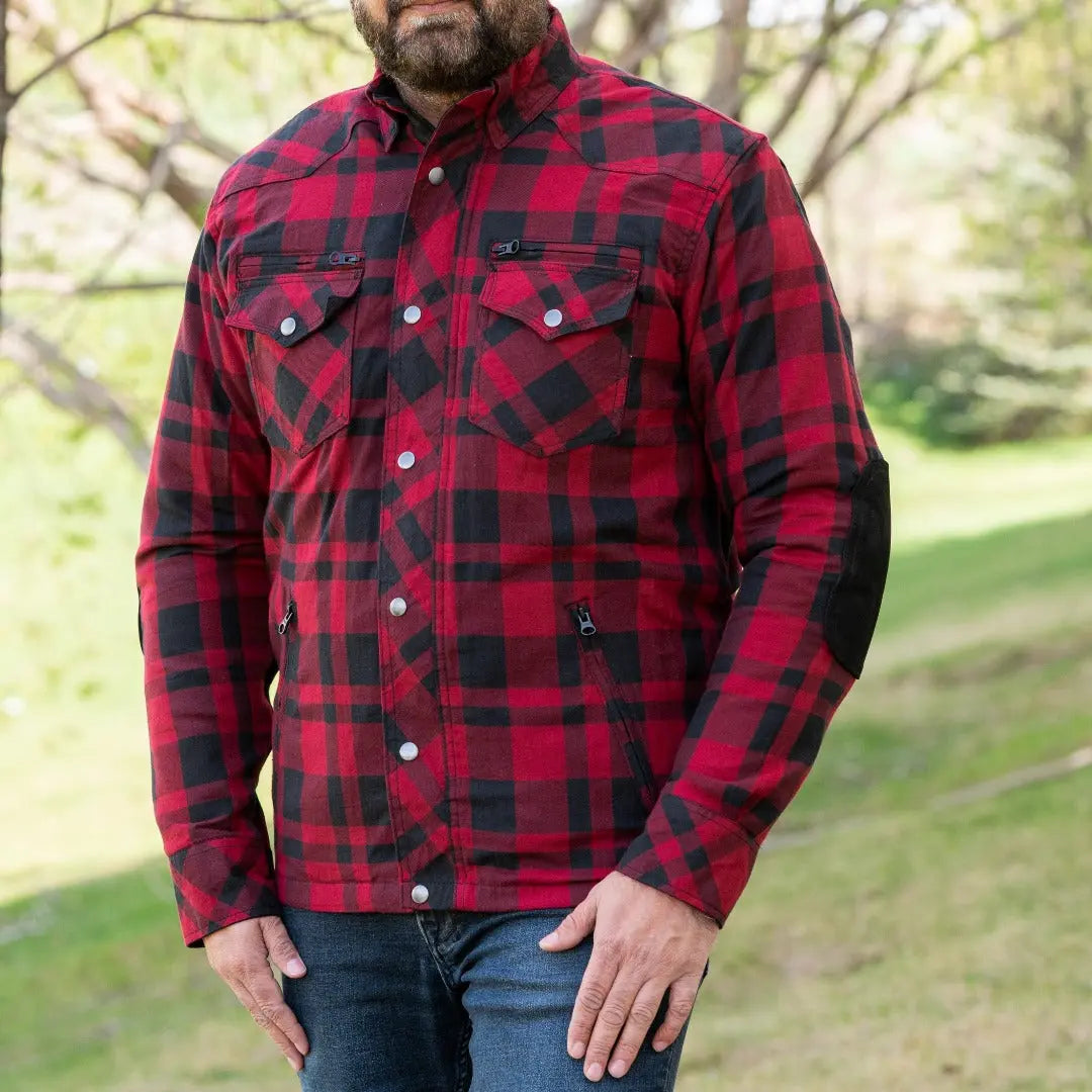 Men's Armored Flannel Biker Shirt with Extra Protection