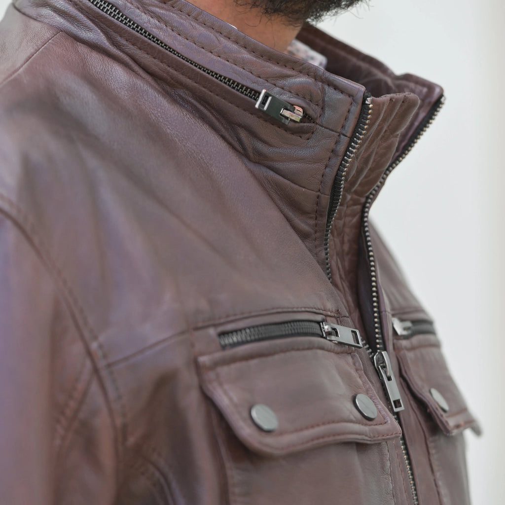 Men's Dual Flap Pockets Leather Jacket