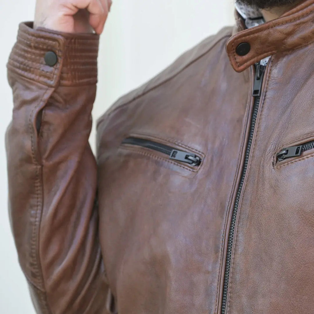 Men's Snap Collar Leather Jacket