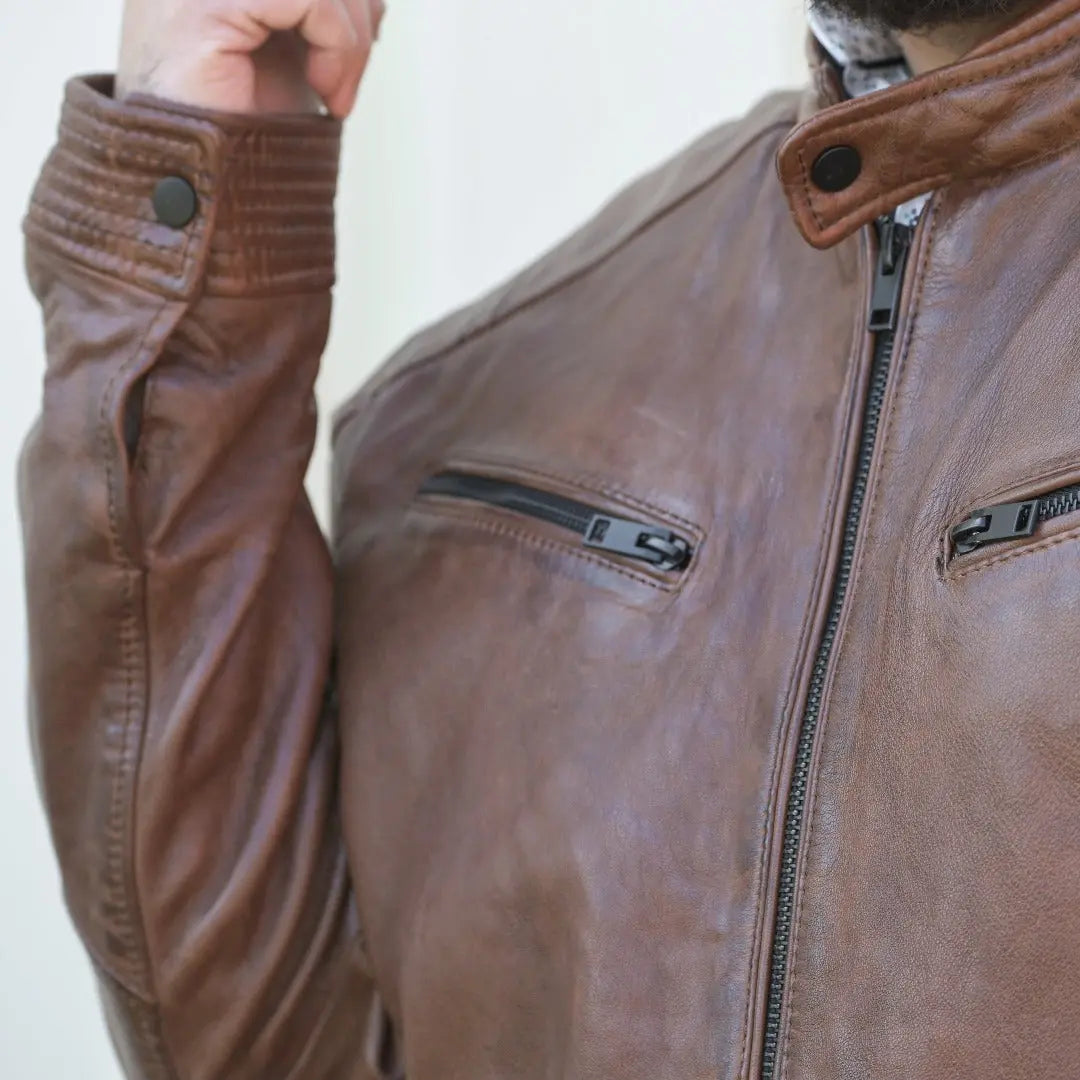 Men's Snap Collar Leather Jacket