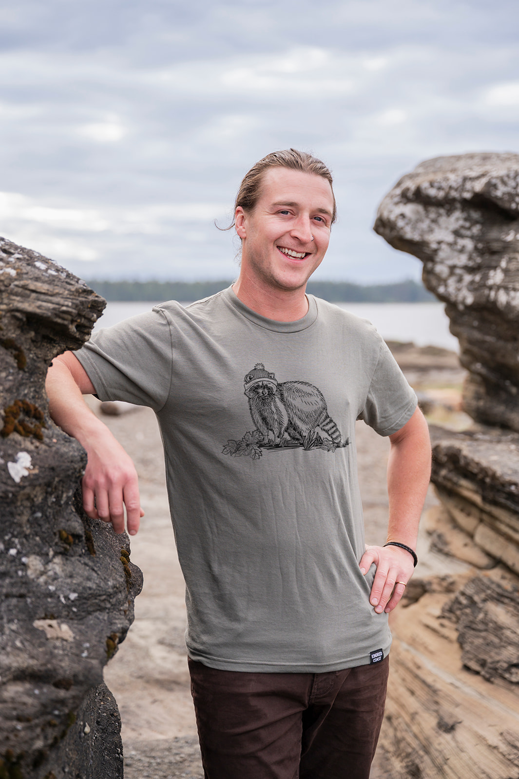 RACCOON- Unisex Organic Cotton Tee - Sage