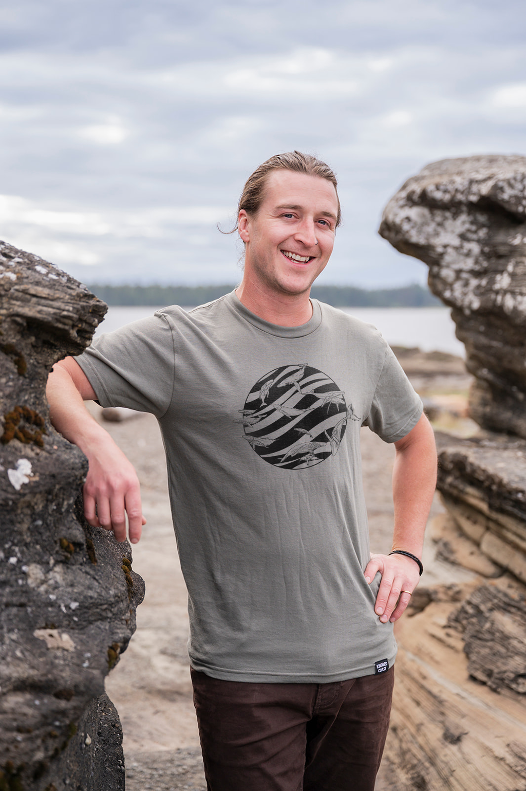 FLOCK OF WHALES - Unisex Organic Cotton Tee - Sage Grey