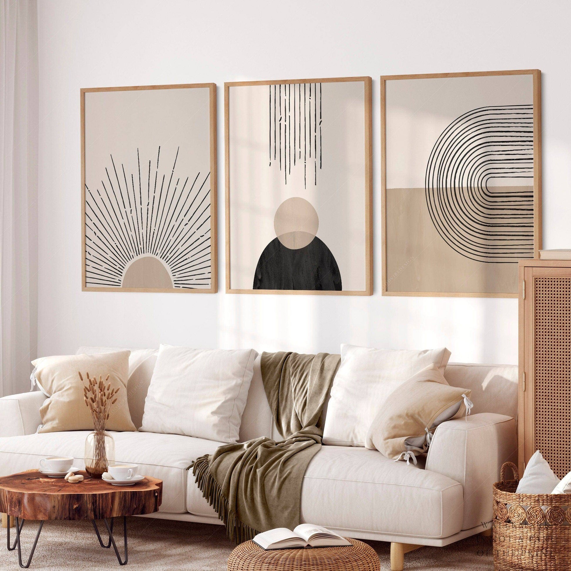 Mid-Century Modern 3 Piece Wall Art Set – Minimalist Boho Poster Collection