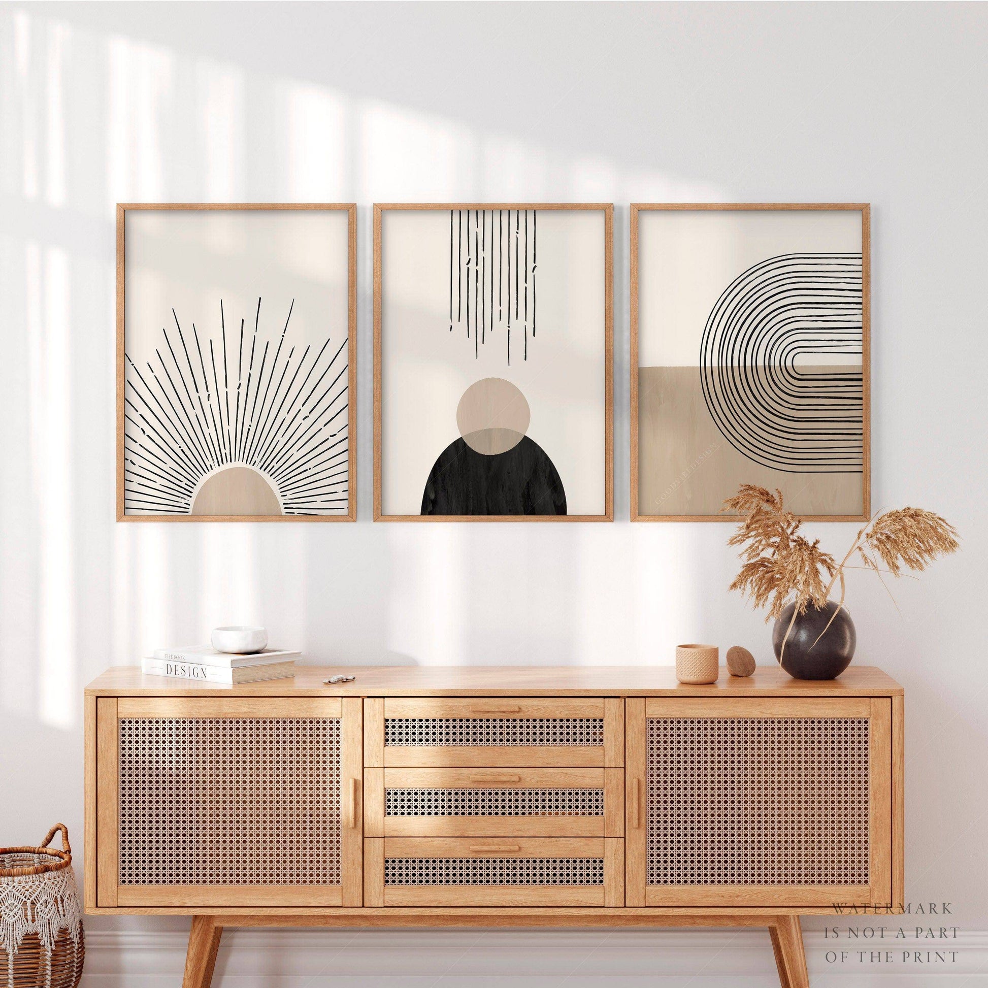 Mid-Century Modern 3 Piece Wall Art Set – Minimalist Boho Poster Collection