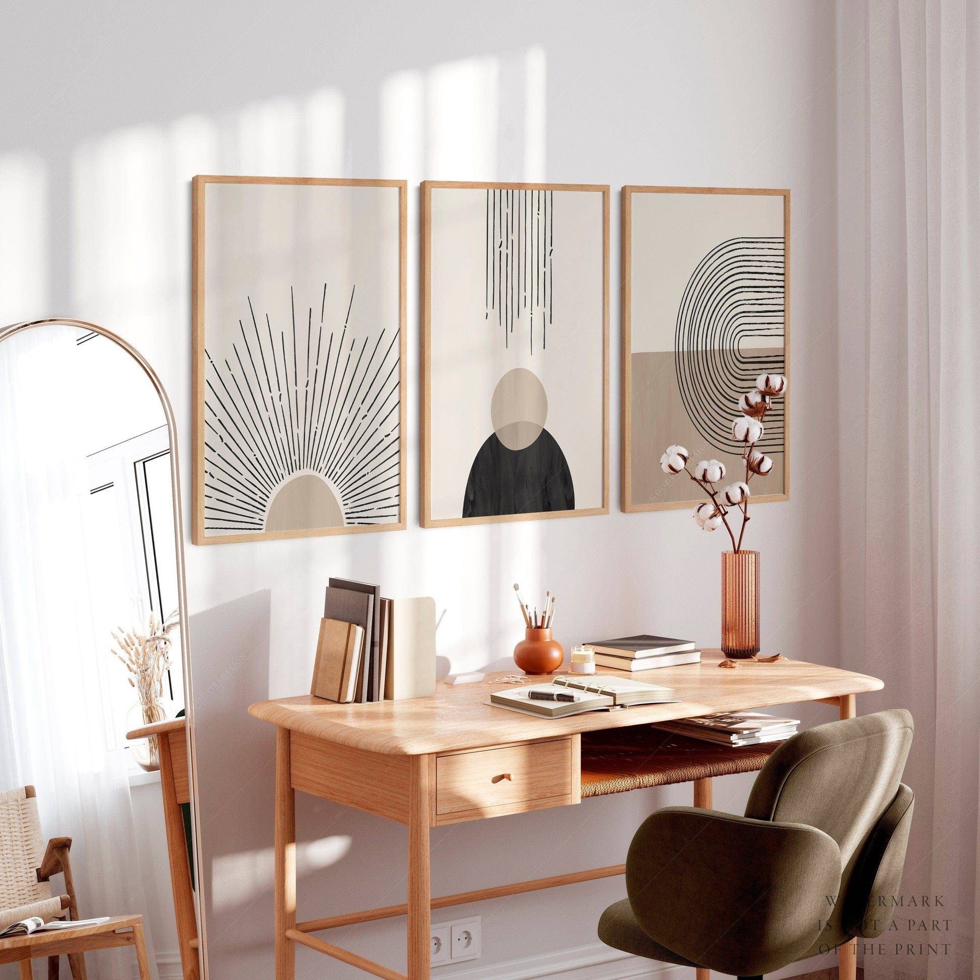 Mid-Century Modern 3 Piece Wall Art Set – Minimalist Boho Poster Collection