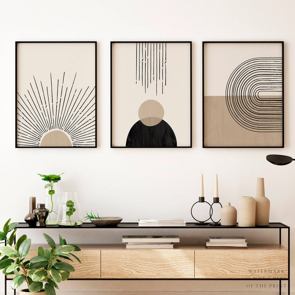 Mid-Century Modern 3 Piece Wall Art Set – Minimalist Boho Poster Collection