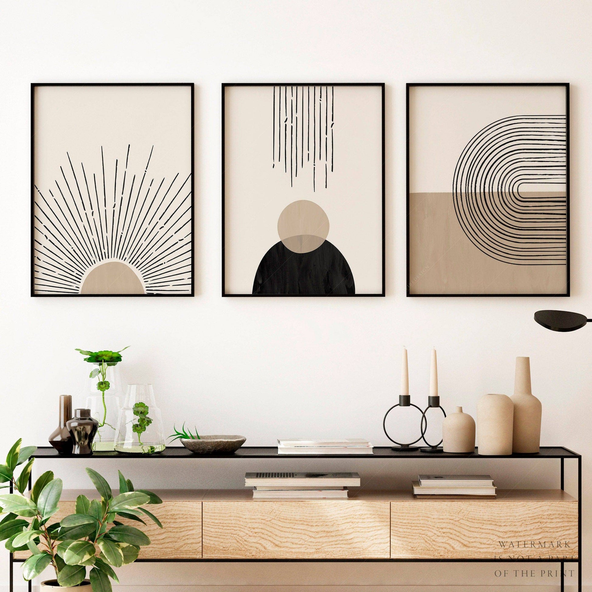 Mid-Century Modern 3 Piece Wall Art Set – Minimalist Boho Poster Collection