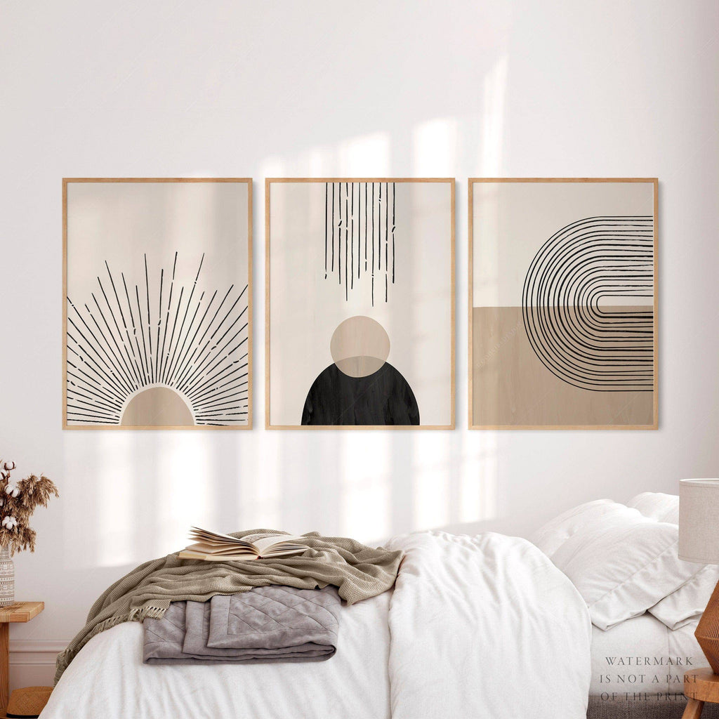 Mid-Century Modern 3 Piece Wall Art Set – Minimalist Boho Poster Collection