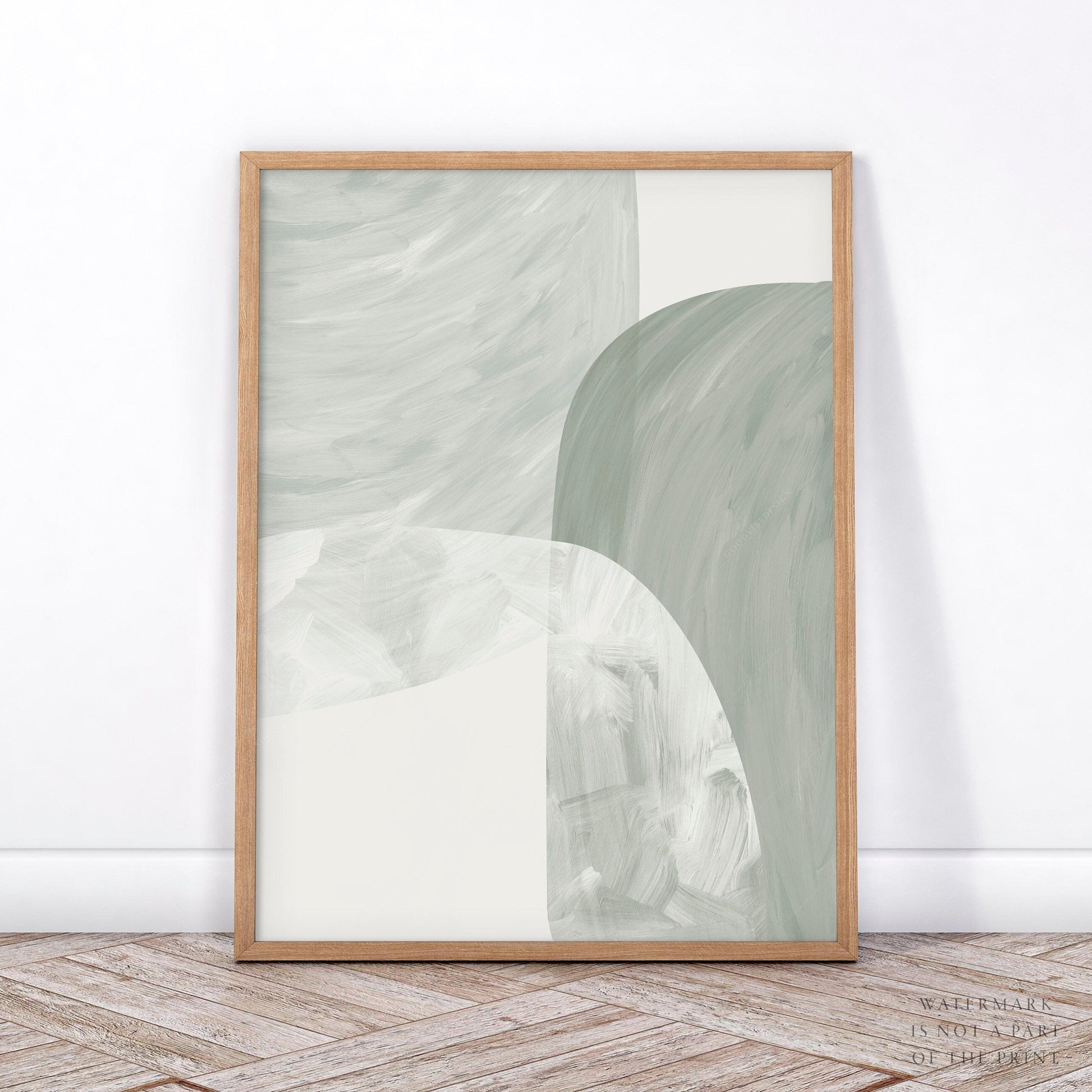 Mid-Century Modern Abstract Print Set of 2 – Sage Green Wall Art Posters