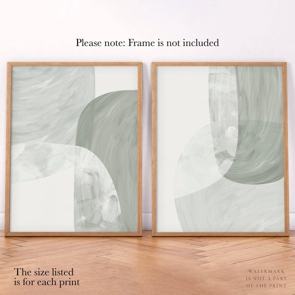 Mid-Century Modern Abstract Print Set of 2 – Sage Green Wall Art Posters
