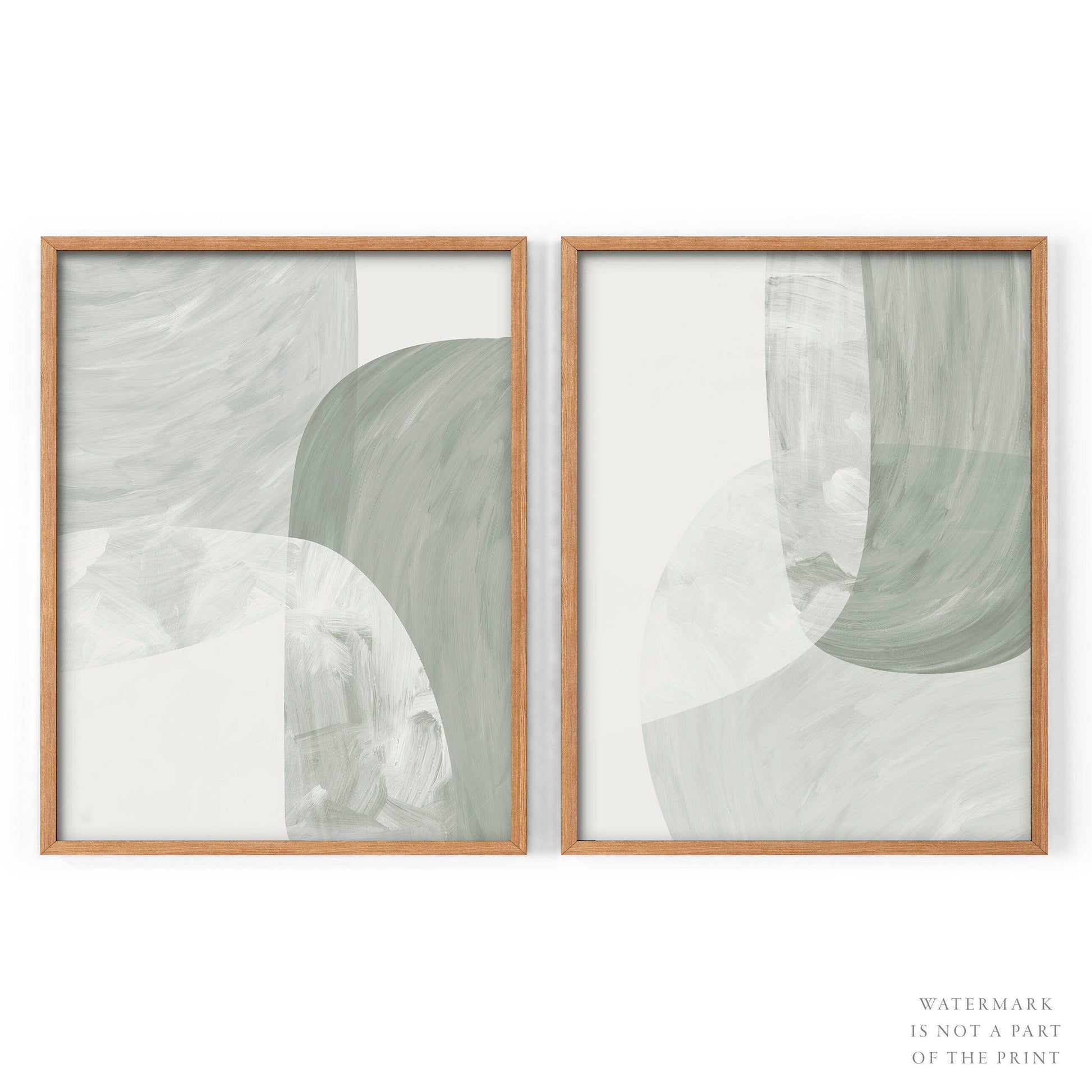 Mid-Century Modern Abstract Print Set of 2 – Sage Green Wall Art Posters
