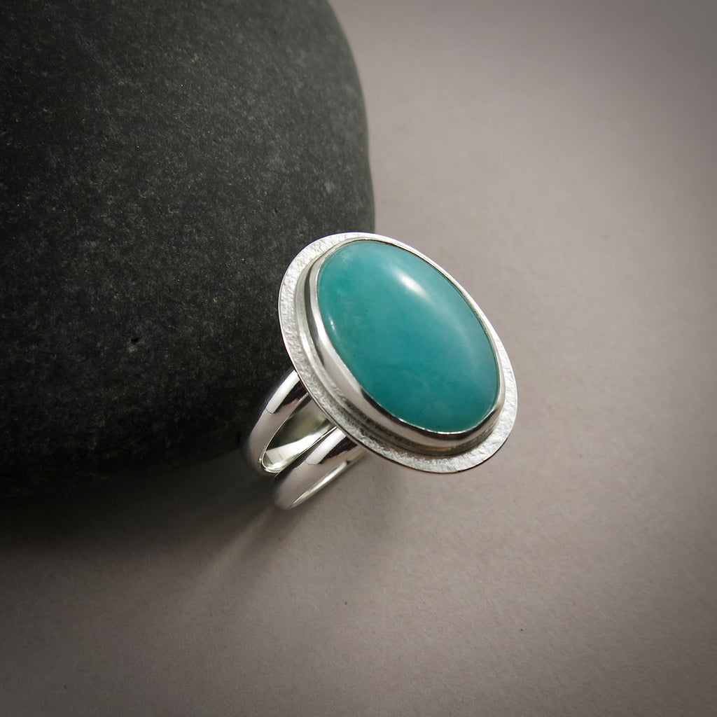 Bague ovale en amazonite • Argent sterling • Taille 9