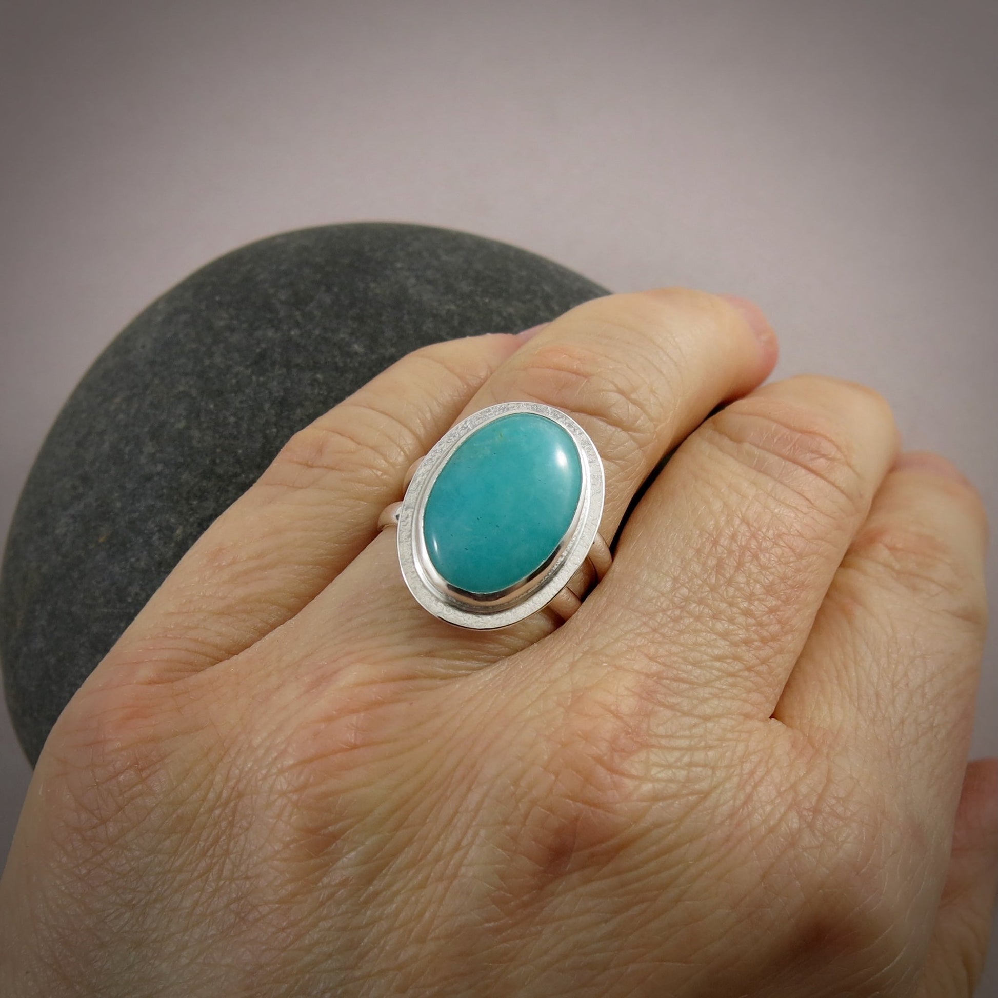 Bague ovale en amazonite • Argent sterling • Taille 9
