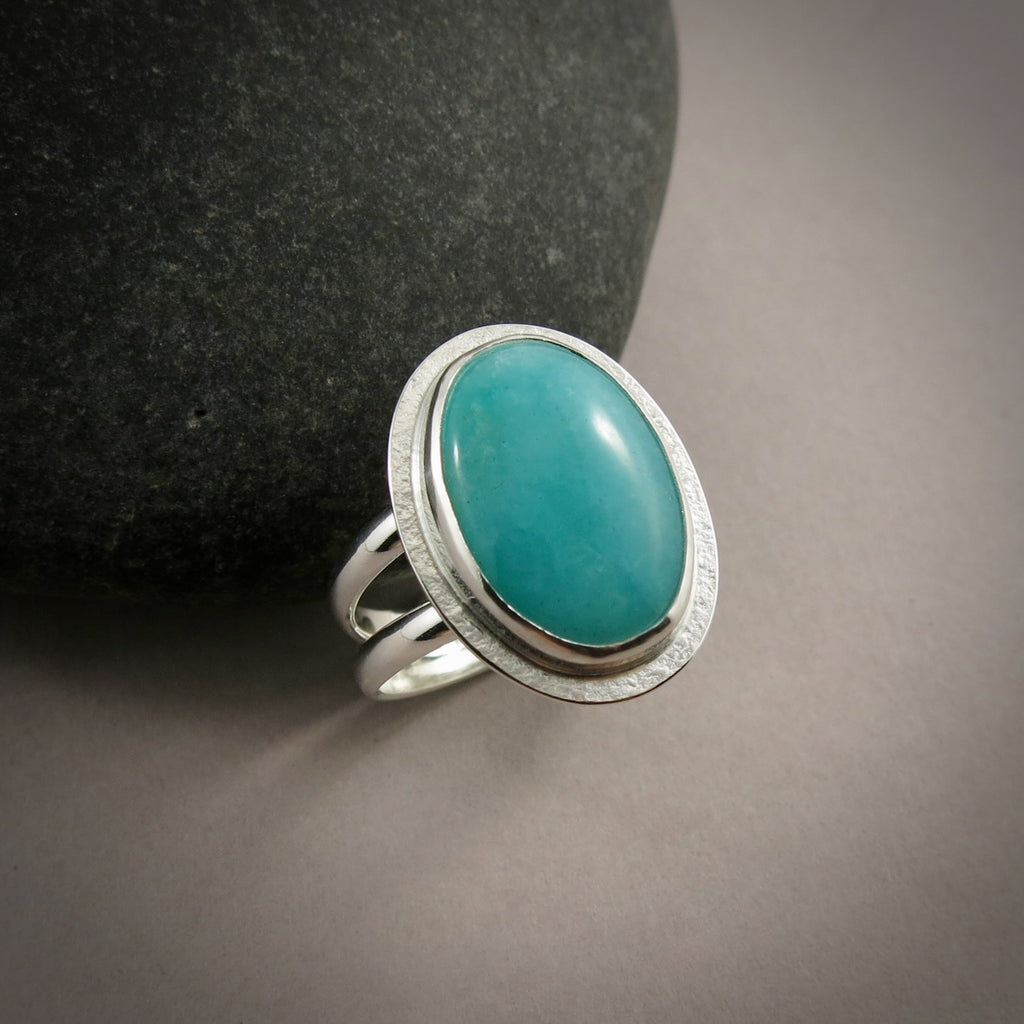 Bague ovale en amazonite • Argent sterling • Taille 9