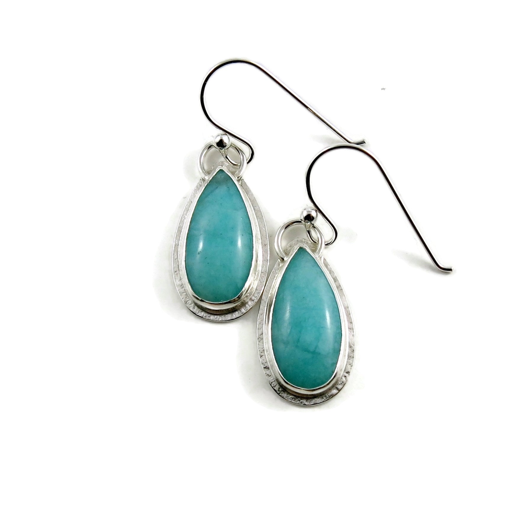 Boucles d'oreilles en forme de larme d'amazonite • Argent sterling