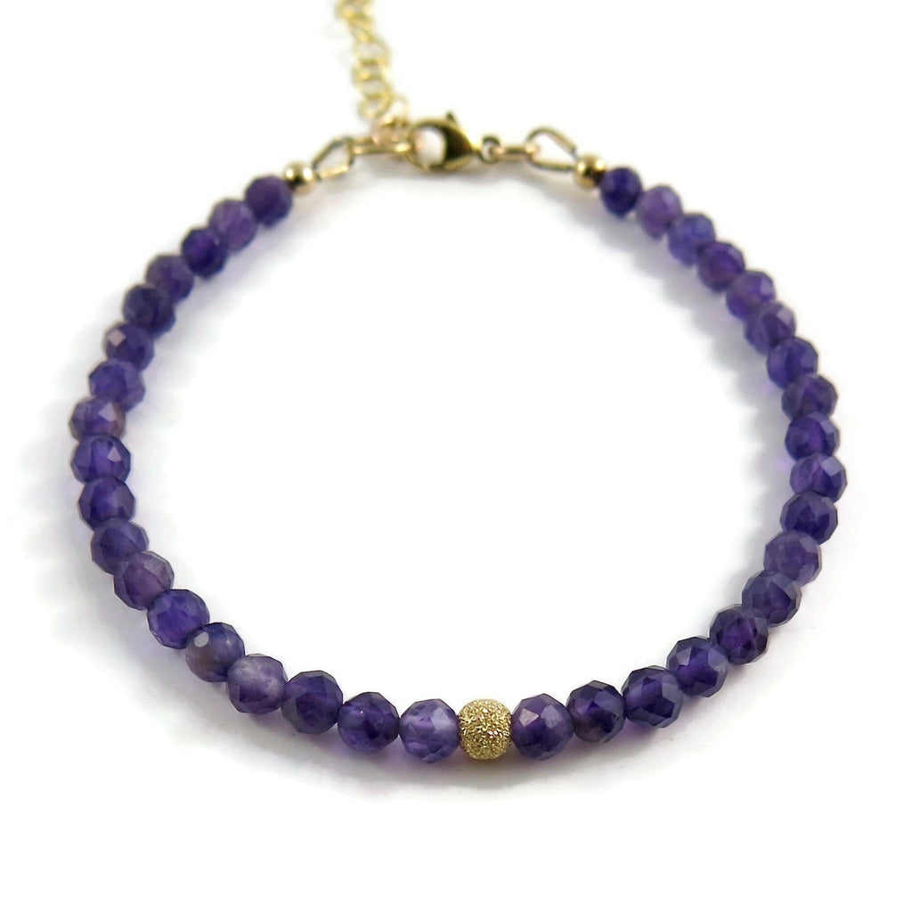 Bracelet réglable en perles d'améthyste • Or 14 carats ou argent sterling