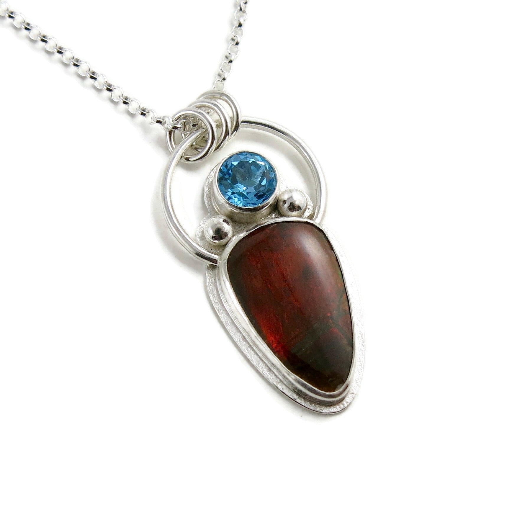 Collier en ammolite et topaze bleue • Argent sterling • Collection Fabulous Fossils