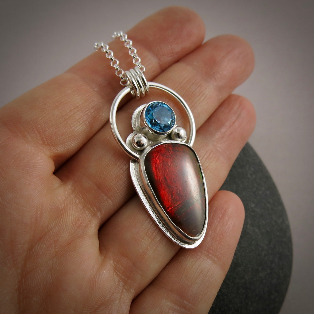 Collier en ammolite et topaze bleue • Argent sterling • Collection Fabulous Fossils