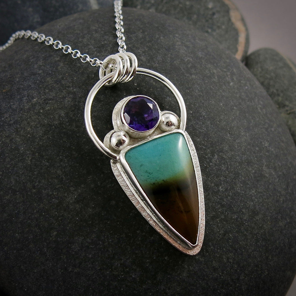 Collier en bois fossile opalisé avec améthyste • Argent sterling • Collection Fabulous Fossils