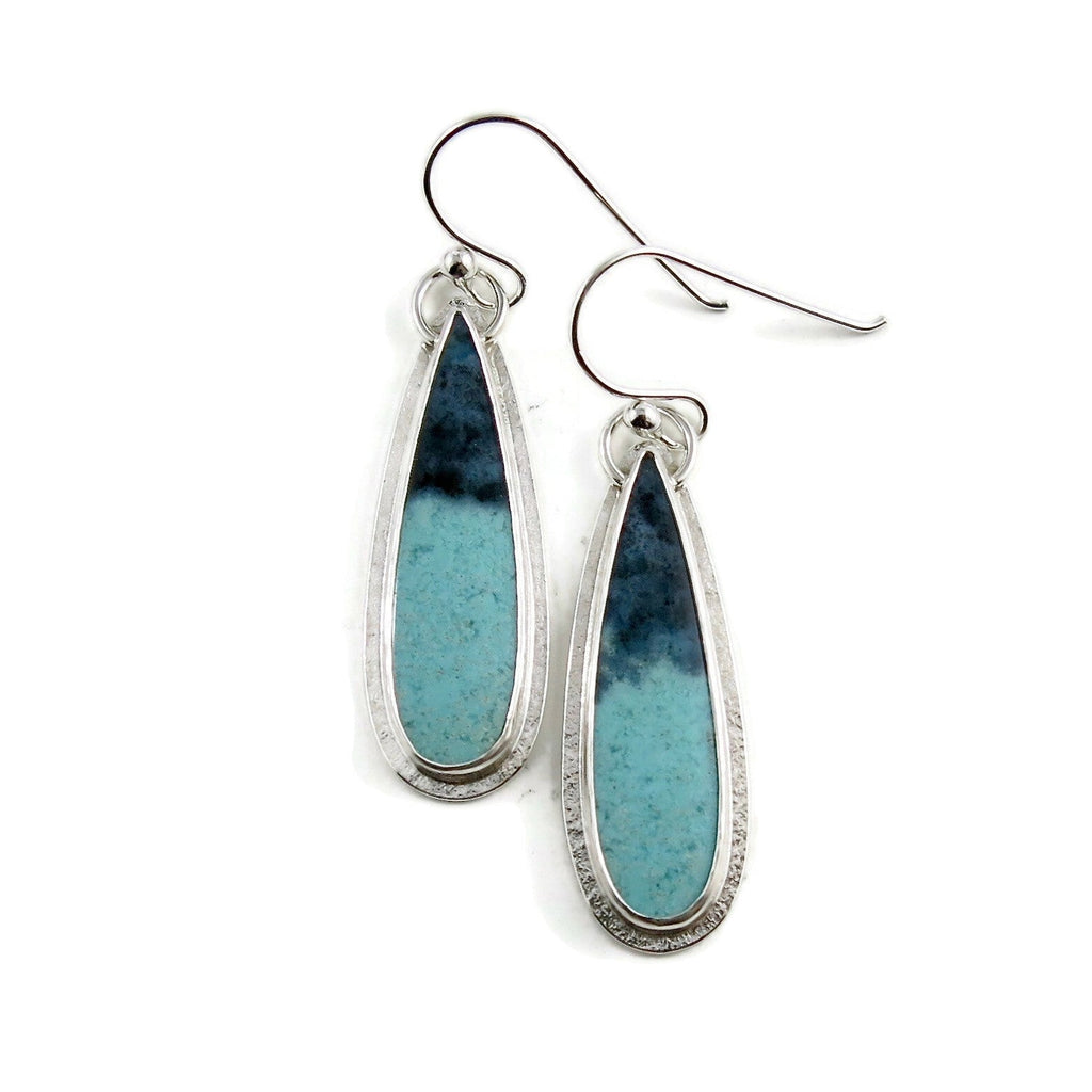 Boucles d'oreilles en bois fossile bleu bicolore • Argent sterling • Collection Fabulous Fossils