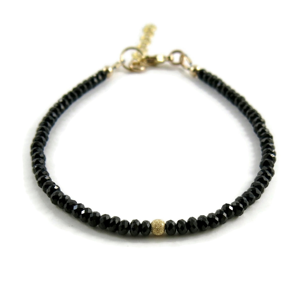 Bracelet réglable en perles de spinelle noir • Or 14 carats ou argent sterling