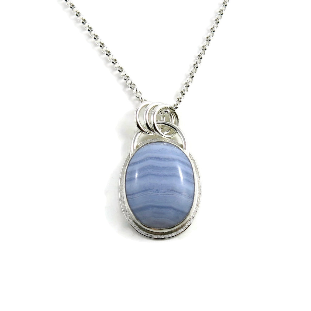 Pendentif en agate dentelle bleue • Argent sterling