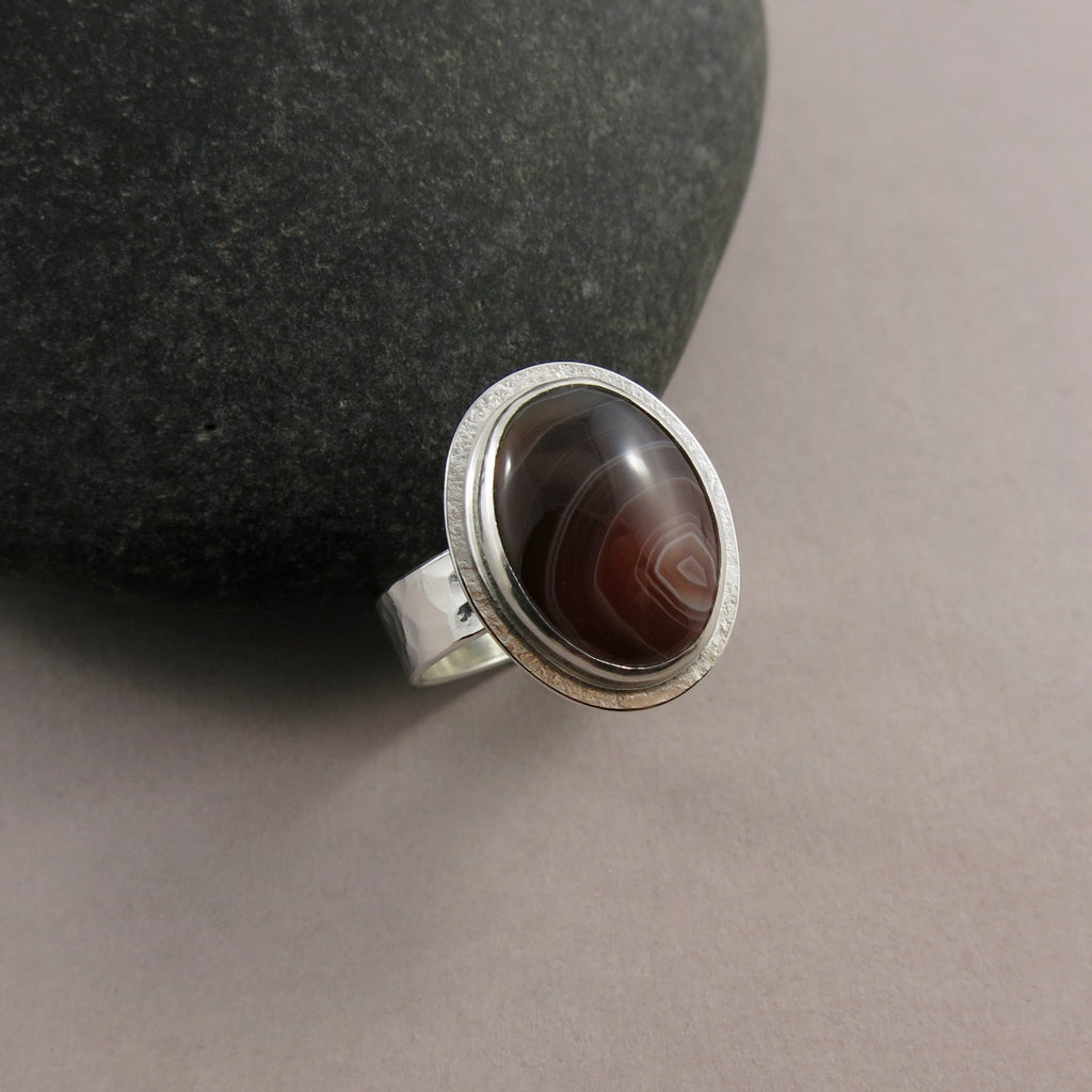 Bague en agate du Botswana • Argent sterling • Taille 9